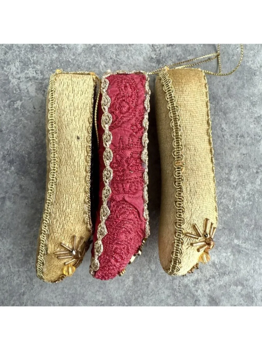 PIER 1 Slipper Shoe Ballet Flat Christmas Ornaments Beaded Diva Glam Lot Of 3